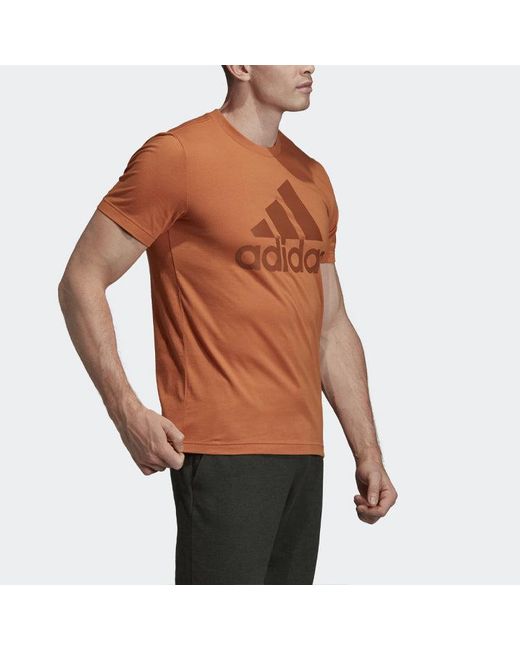 Adidas Orange Mh Bos Tee Gym Training Sports Round Neck Short Sleeve Khaki for men