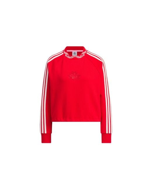 Adidas Red (Wmns) Originals Jacquard Rib Crewneck Sweatshirt Asia Sizing