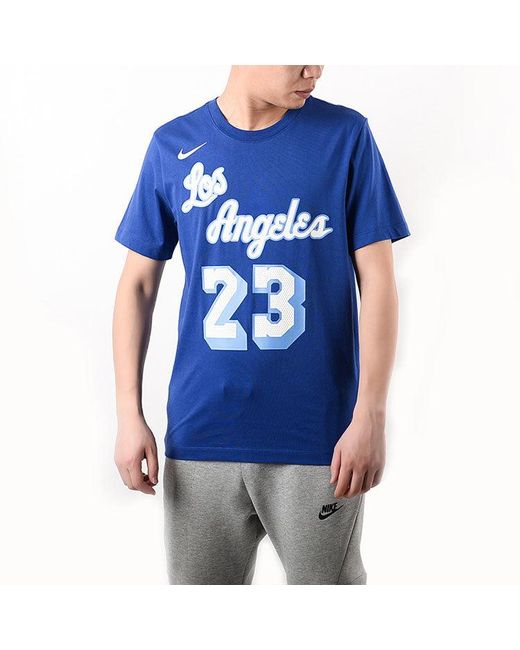 Nike Blue Classic Edition Los Angeles Lakers Lebron James No. 23 Basketball Round Neck Short Sleeve for men