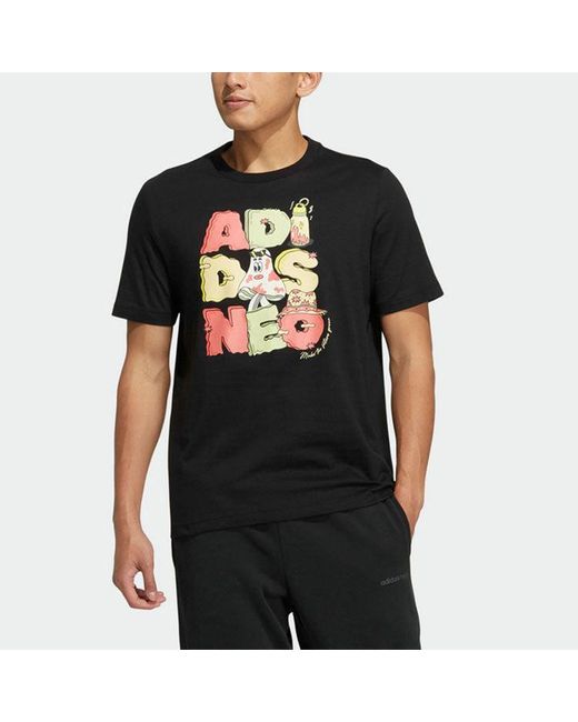 Adidas Black Neo Ss22 Pattern Cartoon Printing Sports Pullover Short Sleeve T-Shirt for men