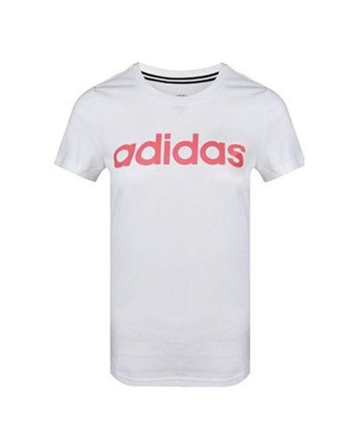 Adidas White (Wmns) Neo Alphabet Casual Round Neck Short Sleeve