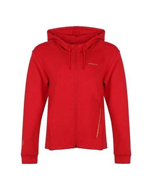 Adidas Red (Wmns) Neo Flowers Printing Sports Drawstring Hooded Jacket