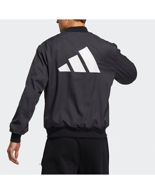 Adidas Blue Fi Jkt Wv Bomb Logo Printing Fleece Lined Stay Warm Sports Jacket for men