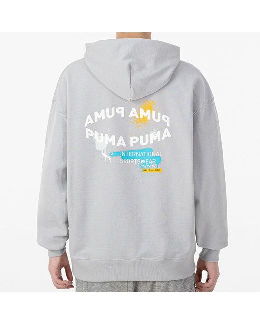 PUMA Gray Oversize Trend Graphic Logo Hoodie for men