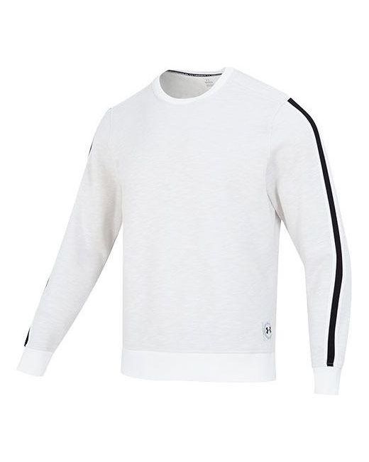 Under Armour White Essential Fleece Heritage Crew Sweatshirt 'Onyx' for men
