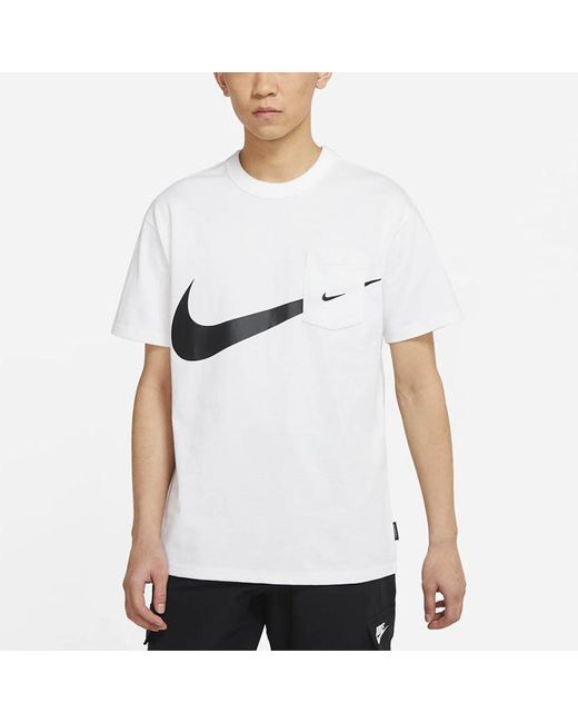 Nike White Sportswear Swoosh Casual Sports Round Neck Logo Pocket Short Sleeve for men
