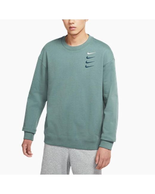 Nike Blue French Terry Swoosh 4 Embroidered Round Neck Sports Pullover Autumn for men