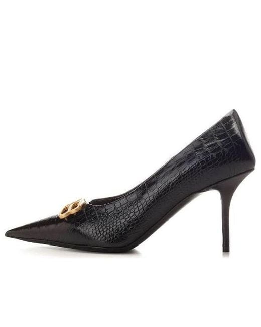 Balenciaga Black (Wmns) Square Knife Bb Croc-Effect Leather Pumps