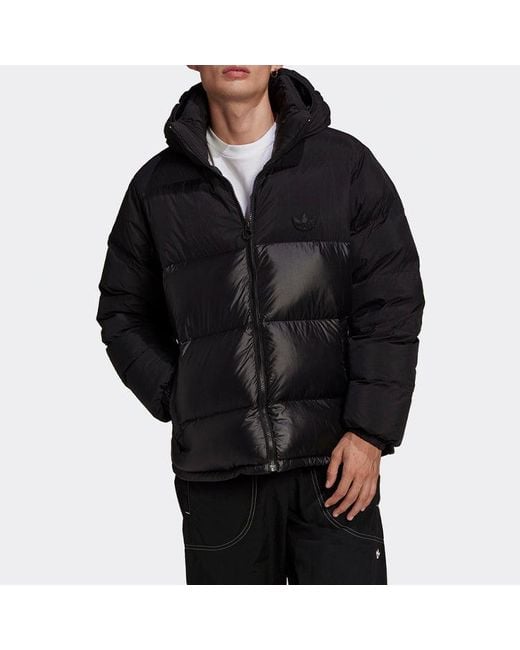 Adidas Black Originals Down Regen Puff Stay Warm Splicing Sports Hooded Down Jacket for men
