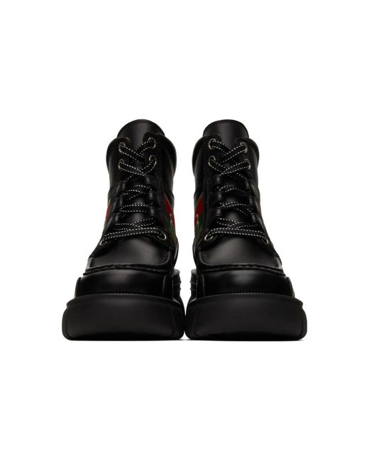Gucci Black (Wmns) Interlocking Lace-Up Boots