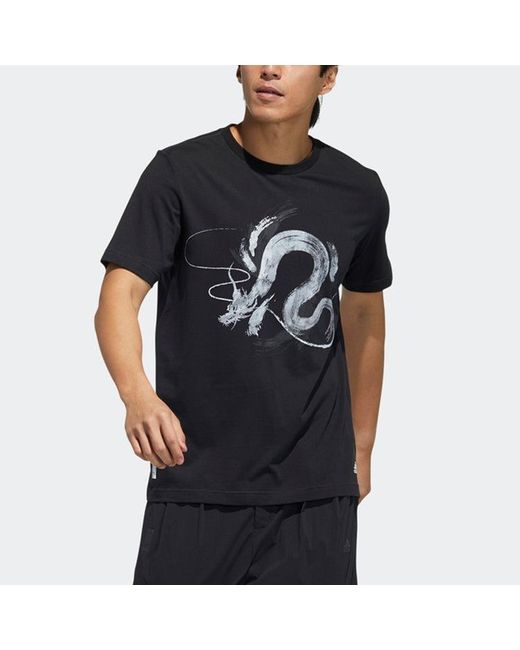 Adidas Black Wj T Gfx Series Printing Athleisure Casual Sports Round Neck Short Sleeve for men