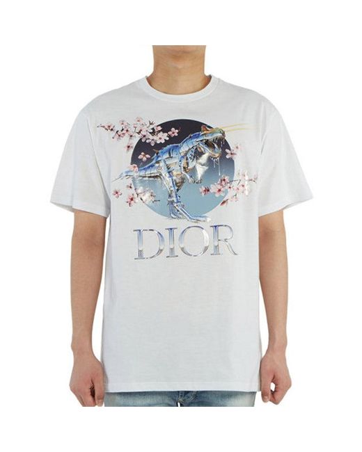 Dior Blue X Sorayama Crossover Sakura Dragon Printing Short Sleeve for men