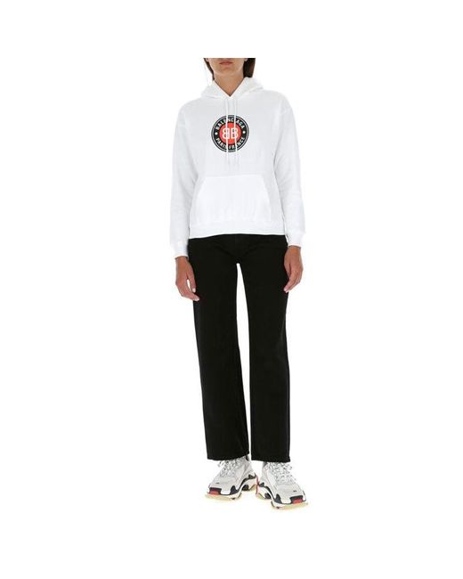 Balenciaga White (Wmns) Casual Cotton Hooded Long Sleeves Hoodie