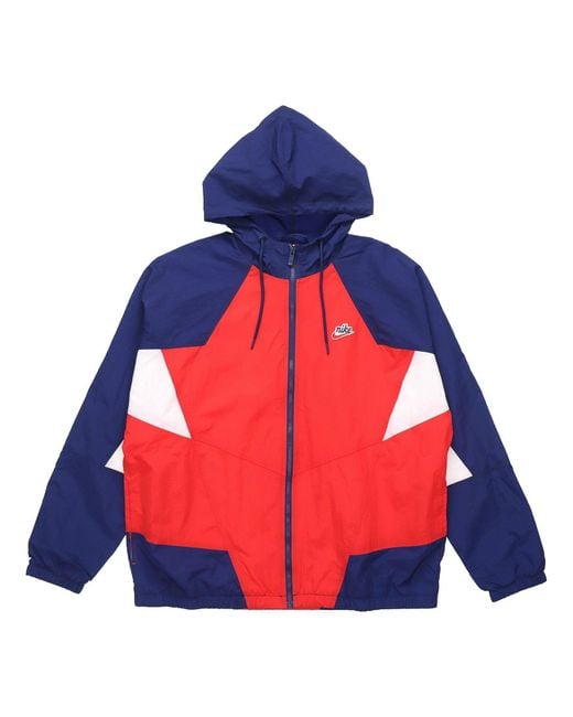 Nike Sportswear Heritage Windrunner Splicing Hooded Woven Logo Jacket Redblue for men