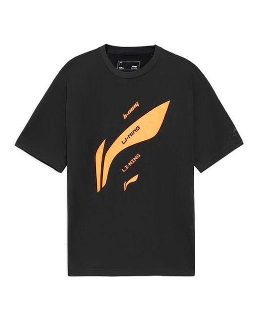 Li-ning Black Sports Living Series Logo Printing Sports Round Neck Short Sleeve T-Shirt for men