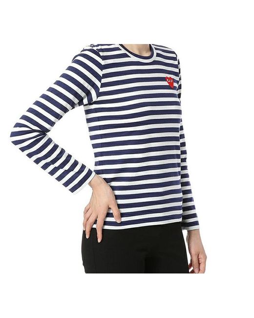 COMME DES GARÇONS PLAY Blue (Wmns) Stripe Small Logo Long Sleeves Tee