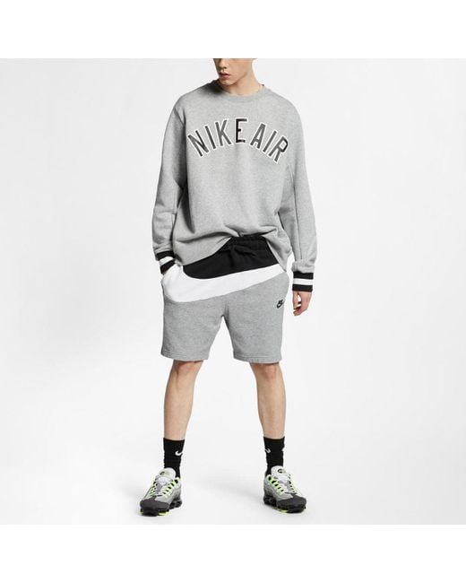 Nike Gray Sak As Nsw Hbr Colorblock Large Logo Splicing Elastic Waistband Sports Shorts for men