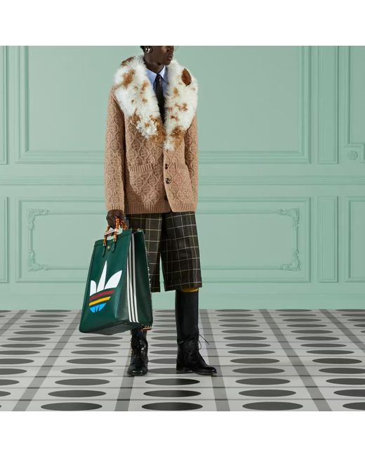 Gucci Natural Wool Knit Coat With Shearling Collar 'Neutrals' for men