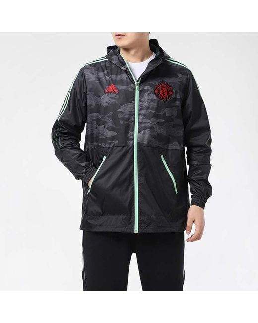 Adidas Blue Manchester United Football Leisure Sports Hooded Jacket for men