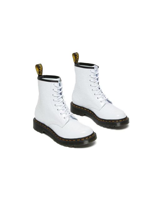 Dr. Martens White (Wmns) 1460 Patent Croc Emboss Leather Boots