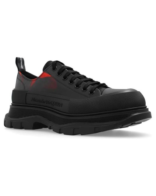 McQueen Black Tread Slick Lace Up Sneakers for men