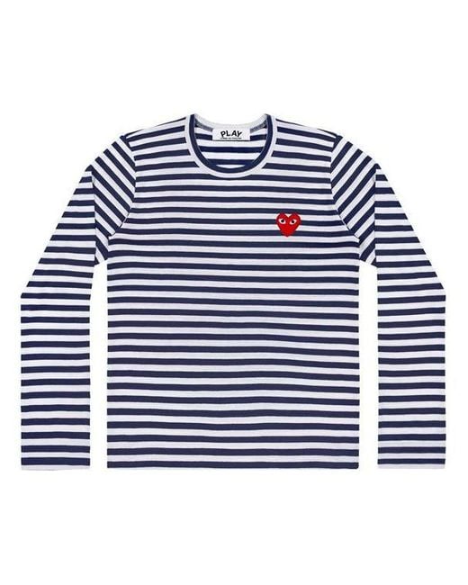 COMME DES GARÇONS PLAY Blue Stripe Small Logo Long Sleeves Tee
