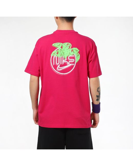 Nike Pink Printing Logo Loose Breathable Sports Short Sleeve for men