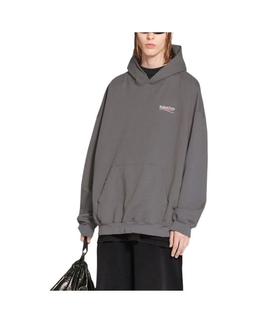 Balenciaga Gray Political Campaign Large Fit Hoodie for men