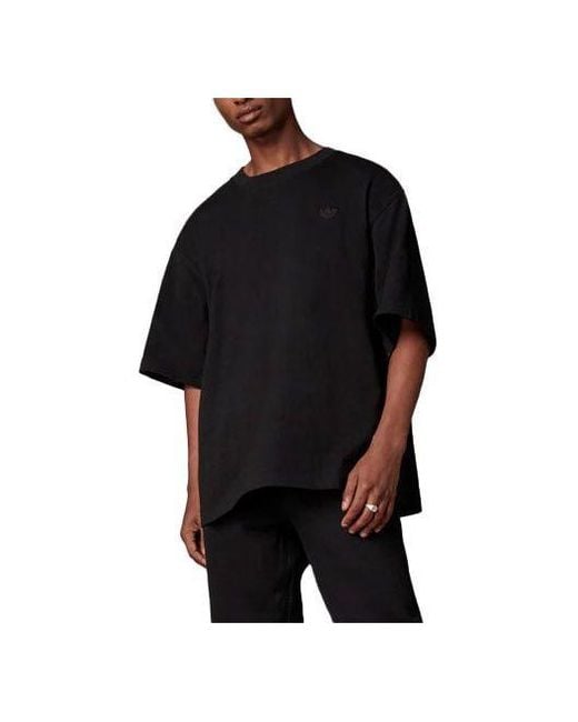 Adidas Black Originals Solid Color Logo Round Neck Pullover Short Sleeve for men