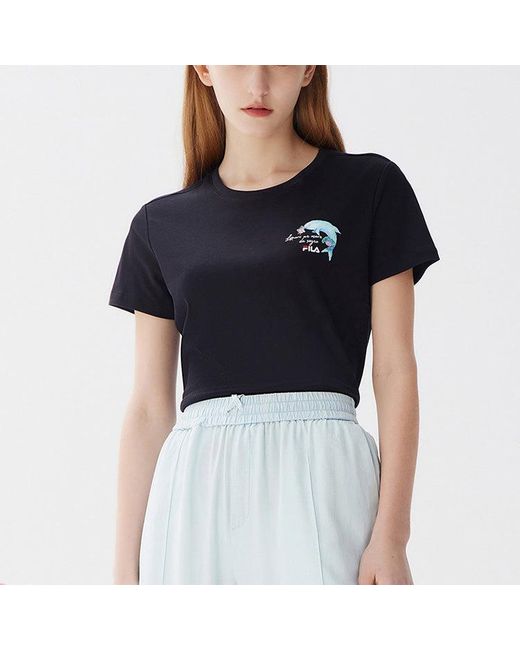Fila Black (Wmns) Dolphin Printing Round Neck Short Sleeve