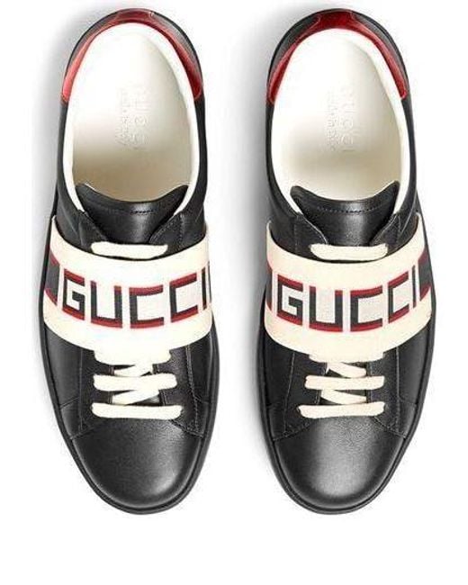 Gucci Black 523469 Ace Shoes Calf-skin Leather Casual Sneakers (GGM1715) for men