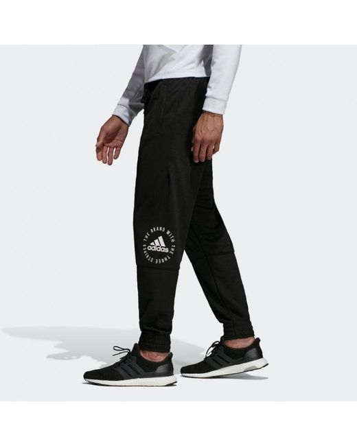 Adidas Black Training Running Printing Logo Knit Sports Long Pants for men