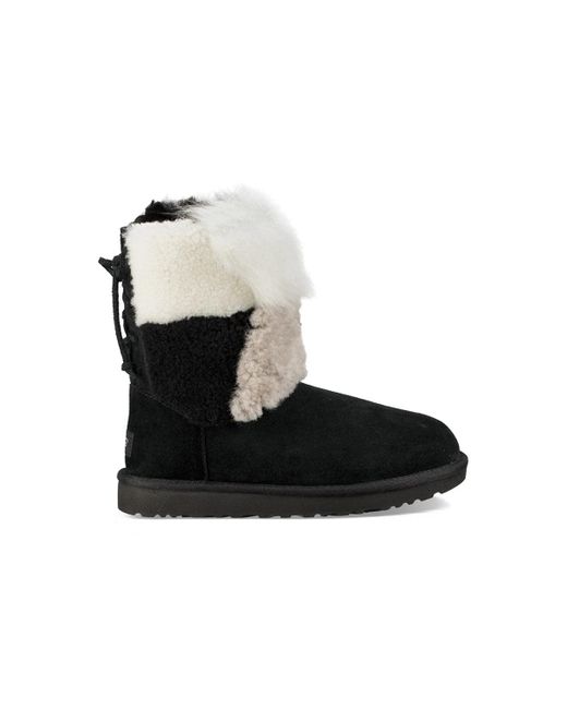Ugg Black Classic Short Patchwork Fluff Stay Warm Cozy Fleece Lined
