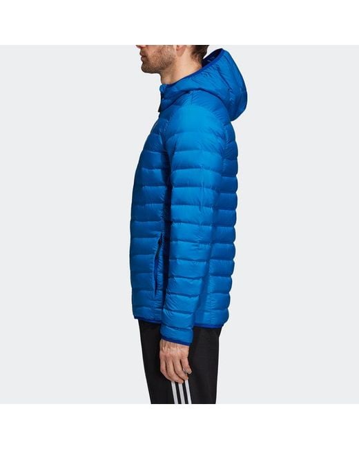 Adidas Blue Outdoor Protection Against Cold Stay Warm Sports Hooded Down Jacket for men