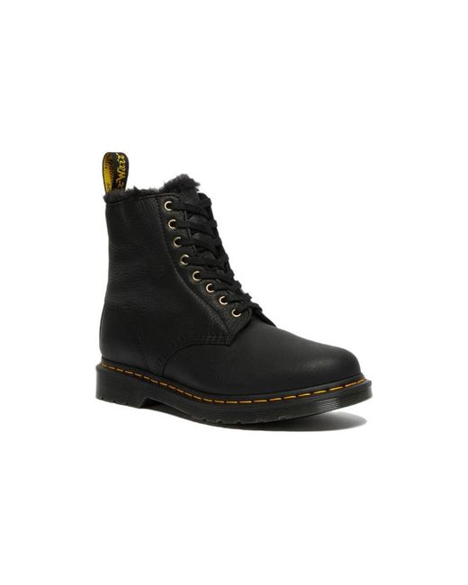 Dr. Martens Black 1460 Pascal Fur Lined Ankle High Top Retro Martin Boots