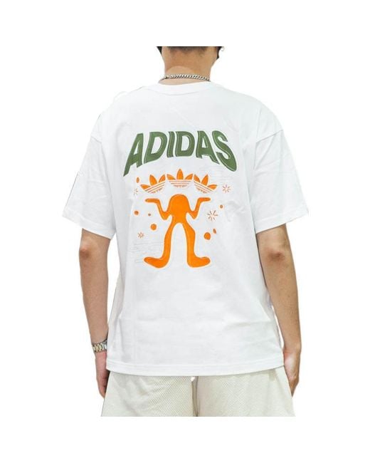 Adidas White Originals Cotton Logo Short Sleeve T-Shirt for men
