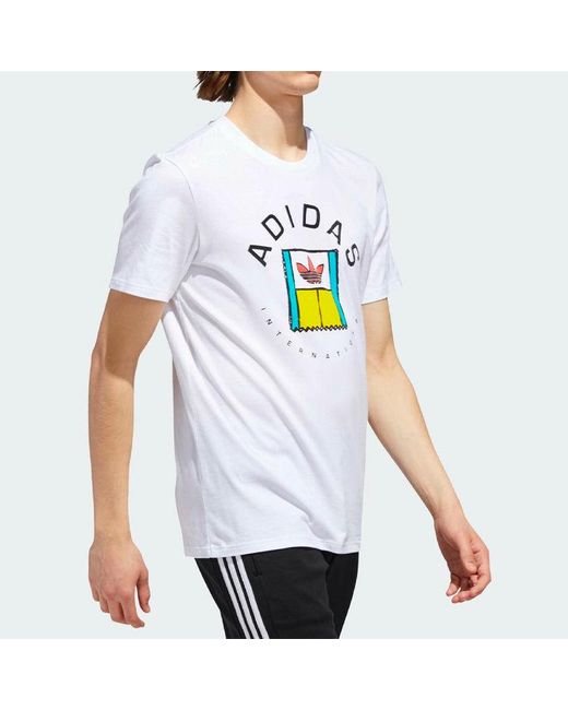 Adidas White Originals Funny Logo Printing Sports Short Sleeve for men