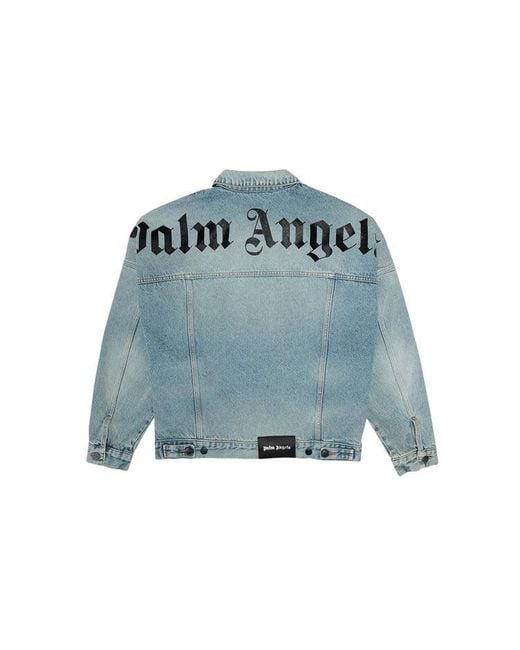 Palm Angels Blue Logo Over Button-Up Denim Jacket 'Light' for men
