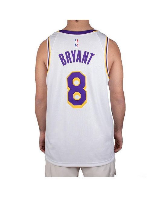 Nike White Nba Basketball Sports Jersey Vest Sw Fan Edition Lakers Home 8 for men