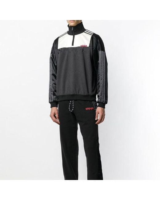 Adidas Black X Alexander Wang Crossover Logo Printing Colorblock Half Zipper Casual Sports Jacket for men