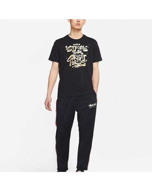 Nike Black Lebron Strive For Greatness Basketball Sports Printing Round Collar T-Shirt for men