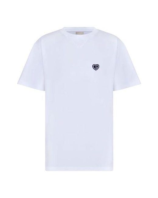 Dior White Ss22 Cotton Plain Weave Knit Material Cd Heart Short Sleeve T-Shirt for men