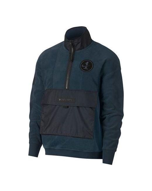Nike Blue Splicing Polar Fleece Cardigan Stand Collar Pullover for men