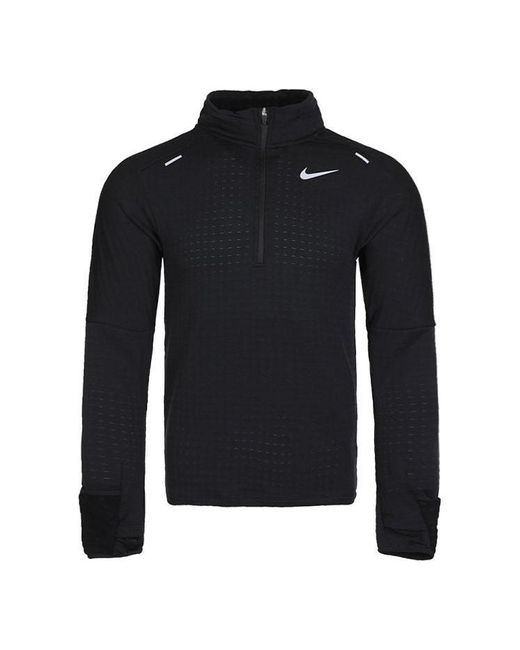 Nike Black Sphere Dri-Fit Half Zipper Fleece Stay Warm Running Training Long Sleeves Pullover for men
