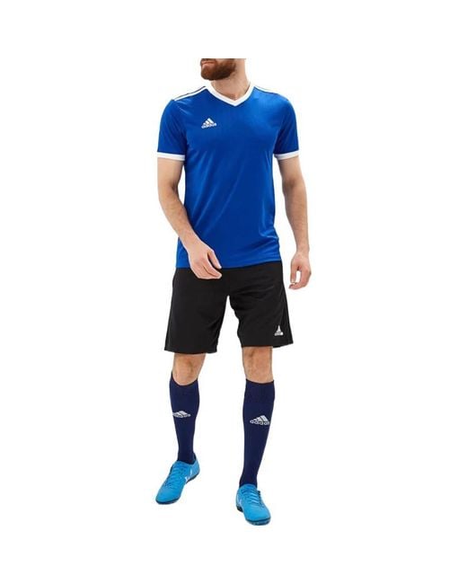 Adidas Blue Stripe Quick Dry Micro Mark Sports Training V Neck Short Sleeve T-Shirt for men