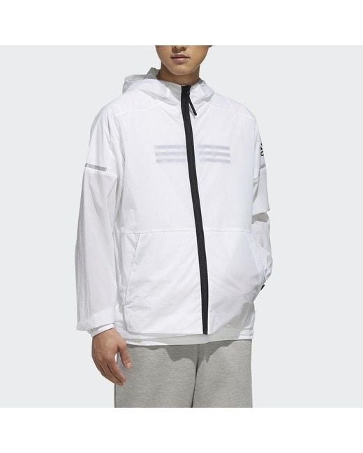 Adidas Blue Wb Light Logo Printing Woven Sports Hooded Jacket for men