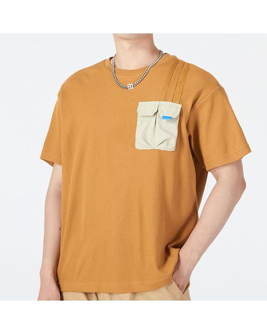 Adidas Natural Neo Contrasting Colors Pocket Athleisure Casual Sports Round Neck Short Sleeve Wheat T-Shirt for men