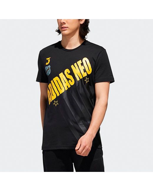 Adidas Black Neo Fav Brnd Gr T Large Logo Printing Knit Sports Short Sleeve for men