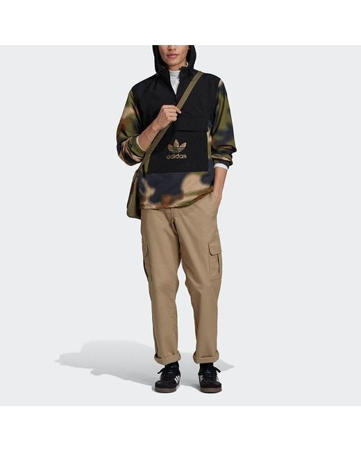 Adidas Black Originals Half Zipper Pullover Hooded Camouflage Printing Jacket for men