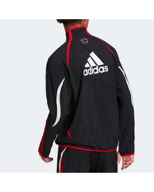Adidas Black Logo Stand Collar Stripe Long Sleeves Jacket for men